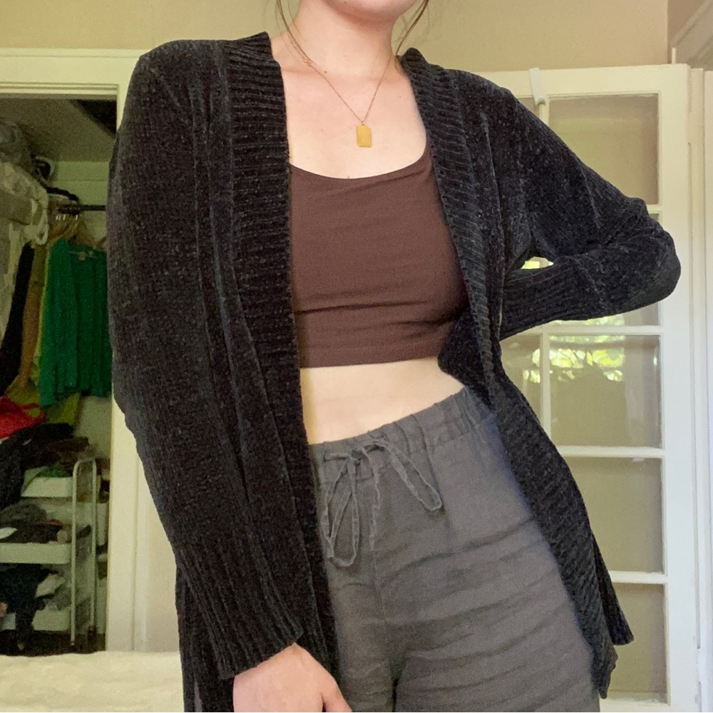 Black velvet knit cardigan